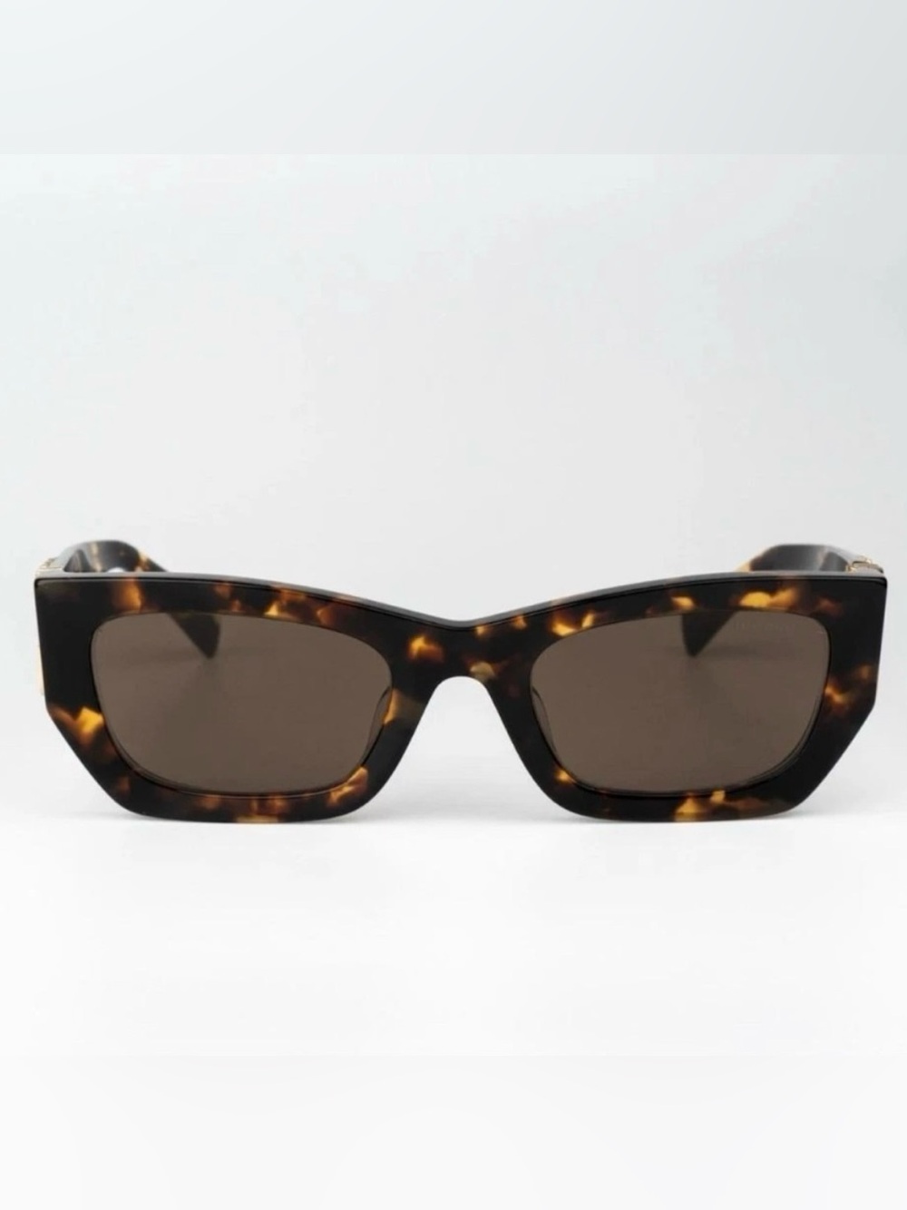 “ Miu Miu” Tortoiseshell Rectangular Sunglasses with Gold Accents - Picture 2 of 9